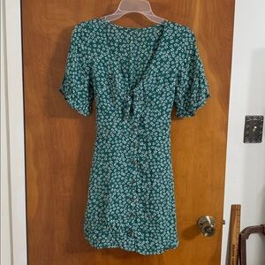 Abercrombie Green Floral Short Sleeve Faux Button Mini Dress